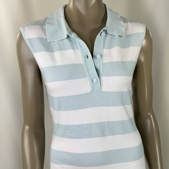 JUST FAB New Striped Sleeveless Knit T Shirt Dress Collared Size M Green White - Picture 5 of 12